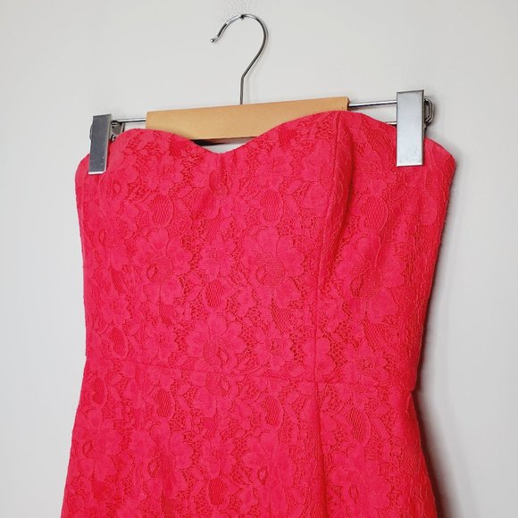 BCBG Roselle Lace Red Berry Strapless Mini Dress - Picture 3 of 12
